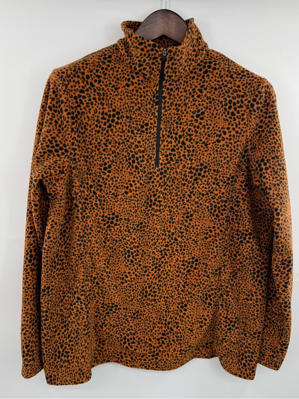 Lands’ End Women’s Large Tall 14-16 Leopard Print Fleece 1/4 Zip Pullover